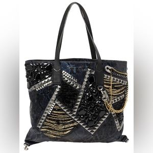 Marc Jacobs Blue/Black Python Embossed Leather Embellished Wingman Tote